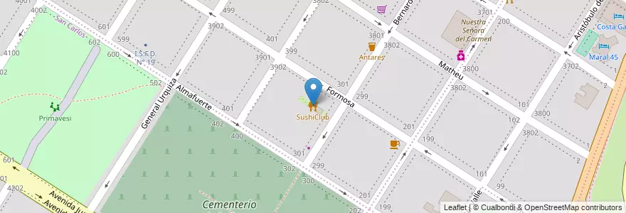 Mapa de ubicacion de SushiClub en Argentinië, Buenos Aires, Partido De General Pueyrredón, Mar Del Plata.