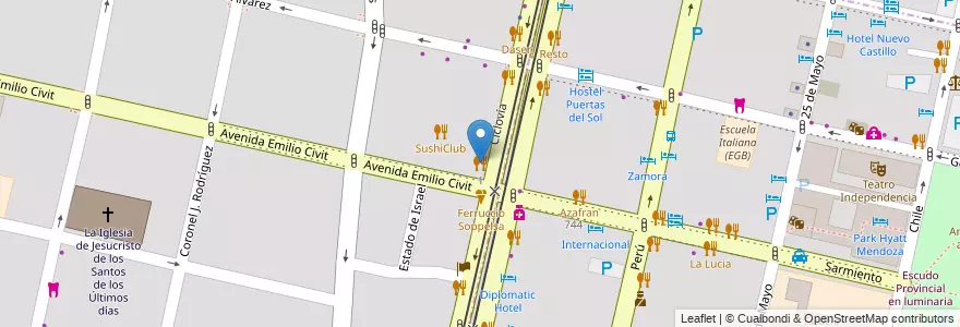 Mapa de ubicacion de SushiClub en آرژانتین, شیلی, Mendoza, Departamento Capital, Ciudad De Mendoza, Sección 5ª Residencial Sur.