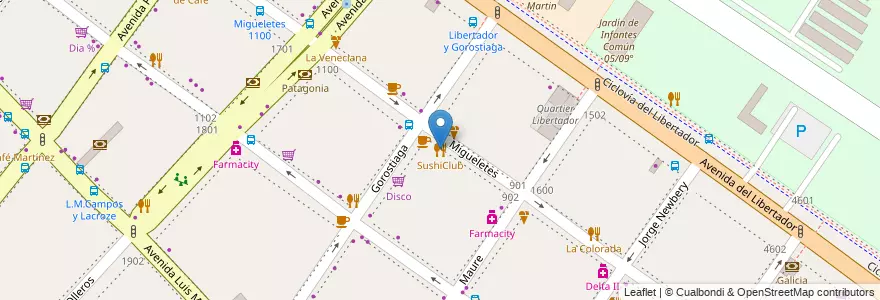 Mapa de ubicacion de SushiClub, Palermo en Аргентина, Буэнос-Айрес, Буэнос-Айрес, Comuna 14.