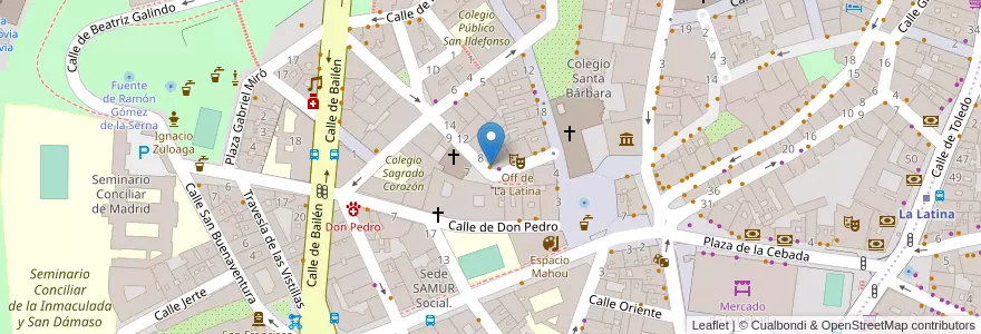 Mapa de ubicacion de Taberna Angosta en 스페인, Comunidad De Madrid, Comunidad De Madrid, Área Metropolitana De Madrid Y Corredor Del Henares, 마드리드.