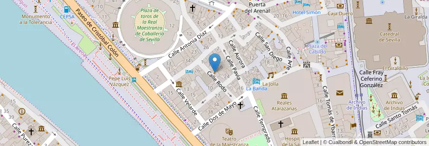 Mapa de ubicacion de Tablao El Arenal en اسپانیا, Andalucía, Sevilla, Sevilla.