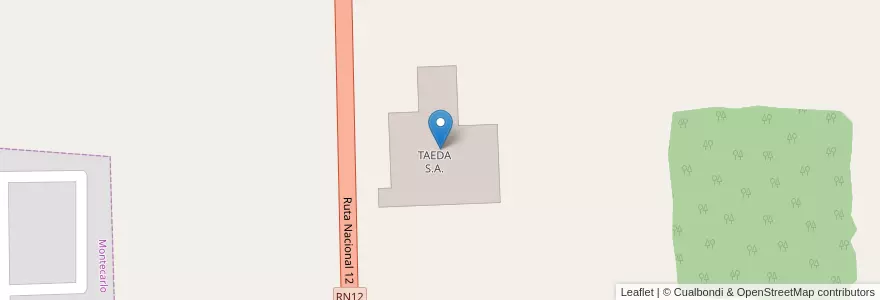 Mapa de ubicacion de TAEDA S.A. en アルゼンチン, ミシオネス州, Departamento Montecarlo, Municipio De Montecarlo.