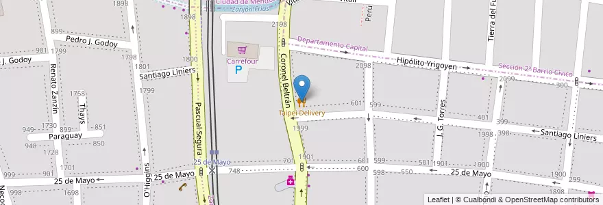 Mapa de ubicacion de Taipei Delivery en Аргентина, Мендоса, Чили, Godoy Cruz, Departamento Capital, Distrito Ciudad De Godoy Cruz, Ciudad De Mendoza.