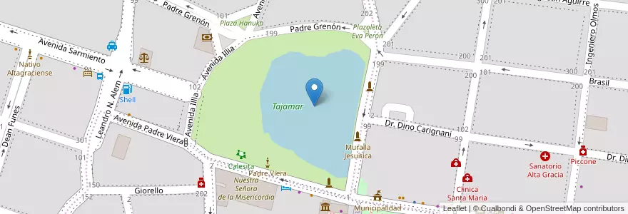 Mapa de ubicacion de Tajamar en アルゼンチン, コルドバ州, Departamento Santa María, Pedanía Alta Gracia, Municipio De Alta Gracia, Alta Gracia.