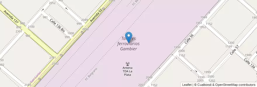Mapa de ubicacion de Talleres ferroviarios Gambier, Casco Urbano en Argentinië, Buenos Aires, Partido De La Plata, Los Hornos.