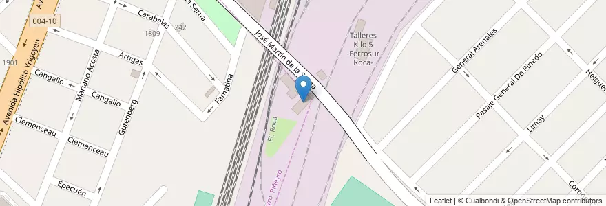 Mapa de ubicacion de Talleres Kilo 5 -Ferrosur Roca- en Arjantin, Buenos Aires, Partido De Avellaneda, Gerli.