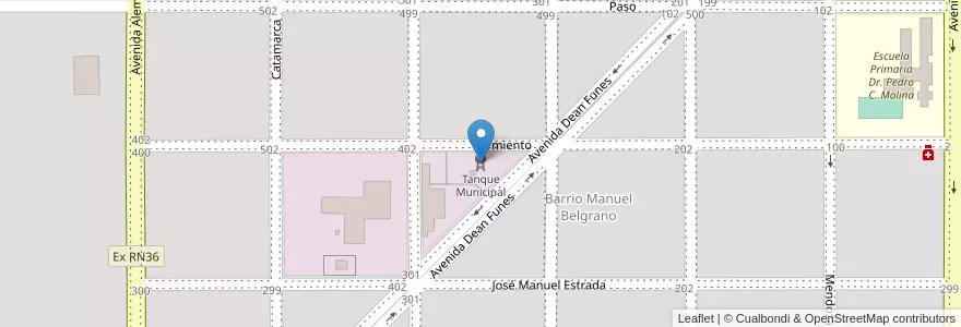 Mapa de ubicacion de Tanque Municipal en Arjantin, Córdoba, Departamento Tercero Arriba, Pedanía Salto, Municipio De Almafuerte, Almafuerte.