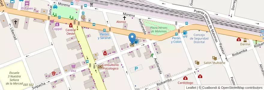 Mapa de ubicacion de Tarjeta Naranja en الأرجنتين, بوينس آيرس, Partido De Merlo, Merlo.