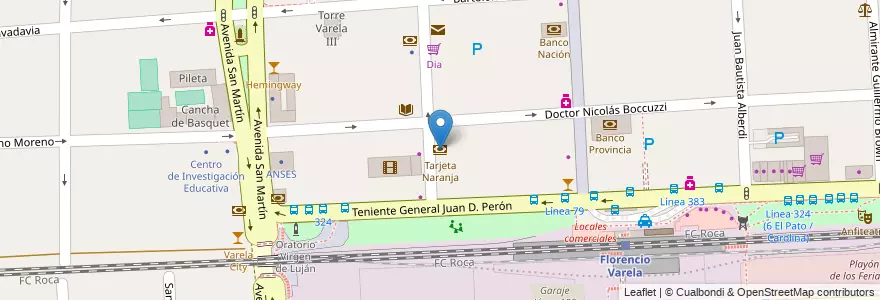 Mapa de ubicacion de Tarjeta Naranja en アルゼンチン, ブエノスアイレス州, Partido De Florencio Varela, Florencio Varela.