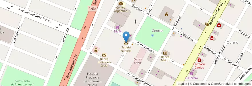 Mapa de ubicacion de Tarjeta Naranja en 阿根廷, Jujuy, Departamento Ledesma, Municipio De Libertador General San Martín, Libertador General San Martín.