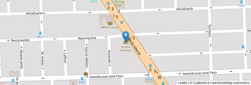 Mapa de ubicacion de Tarjeta Naranja en 아르헨티나, Santa Fe, Departamento Rosario, Municipio De Rosario, 로사리오.