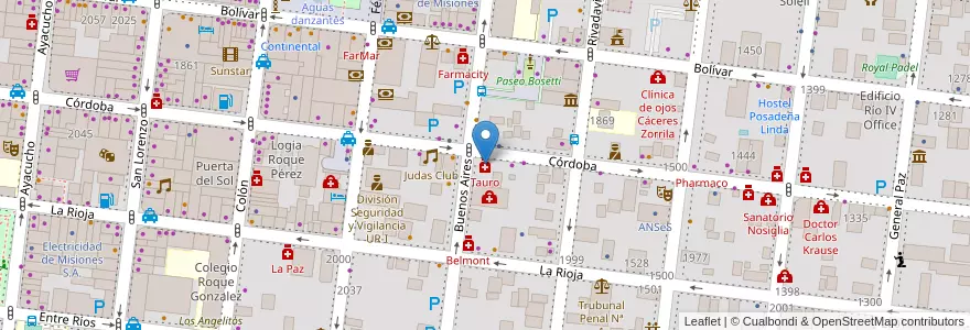 Mapa de ubicacion de Tauro en 아르헨티나, Misiones, Departamento Capital, Municipio De Posadas, Posadas.