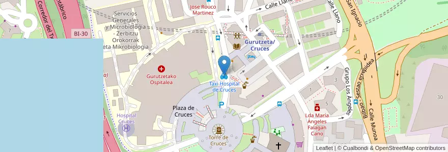 Mapa de ubicacion de Taxi Hospital de Cruces en İspanya, Bask Bölgesi, Bizkaia, Bilboaldea, Barakaldo.