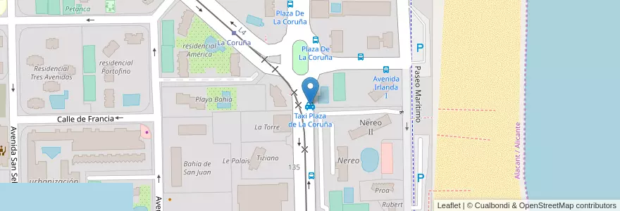 Mapa de ubicacion de Taxi Plaza de La Coruña en Sepanyol, Comunitat Valenciana, Alacant / Alicante, L'Alacantí, Alacant / Alicante.