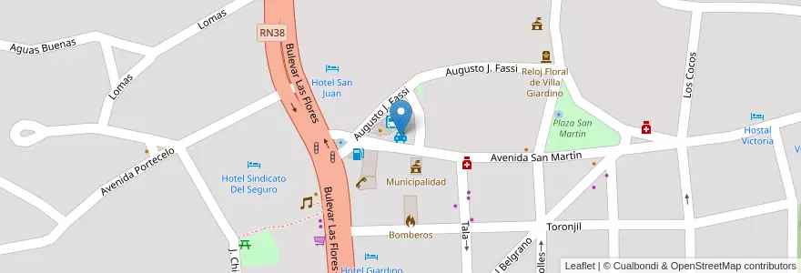 Mapa de ubicacion de Taxis y Remises en Argentinien, Provinz Córdoba, Departamento Punilla, Pedanía San Antonio, Municipio De Villa Giardino, Villa Giardino.