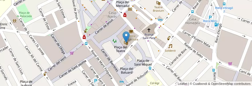 Mapa de ubicacion de Teatre Bartrina en España, Catalunya, Tarragona, Baix Camp, Reus.