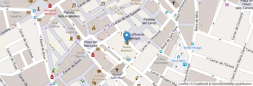 Mapa de ubicacion de Teatre Bravium en 西班牙, Catalunya, Tarragona, Baix Camp, Reus.