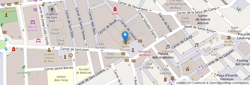 Mapa de ubicacion de Teatre Fortuny en Spanje, Catalonië, Tarragona, Baix Camp, Reus.