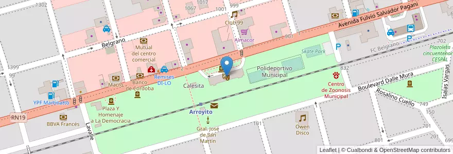 Mapa de ubicacion de Teatrillo Municipal “José Francisco Guarch” en 아르헨티나, Córdoba, Departamento San Justo, Municipio Arroyito, Pedanía Arroyito, Arroyito.