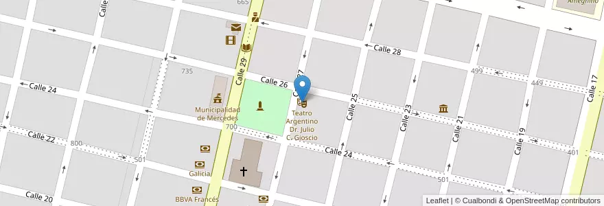 Mapa de ubicacion de Teatro Argentino Dr. Julio C. Gioscio en 阿根廷, 布宜诺斯艾利斯省, Partido De Mercedes, Mercedes.