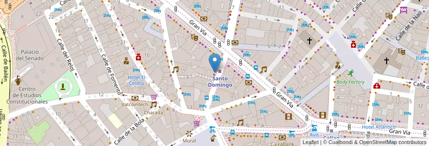 Mapa de ubicacion de Teatro Arlequín Gran Vía en 西班牙, Comunidad De Madrid, Comunidad De Madrid, Área Metropolitana De Madrid Y Corredor Del Henares, Madrid.