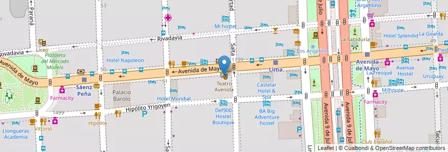 Mapa de ubicacion de Teatro Avenida, Montserrat en آرژانتین, Ciudad Autónoma De Buenos Aires, Comuna 1, Buenos Aires.