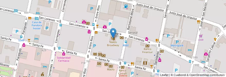 Mapa de ubicacion de Teatro Broadway en Argentinien, Santa Fe, Departamento Rosario, Municipio De Rosario, Rosario.