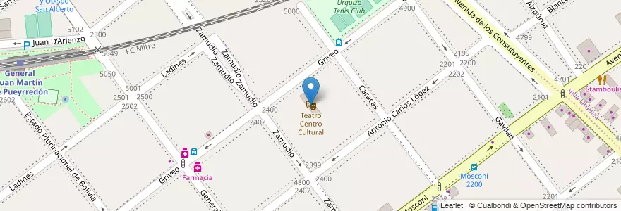 Mapa de ubicacion de Teatro Centro Cultural, Villa Pueyrredon en Argentinien, Ciudad Autónoma De Buenos Aires, Comuna 12, Buenos Aires.