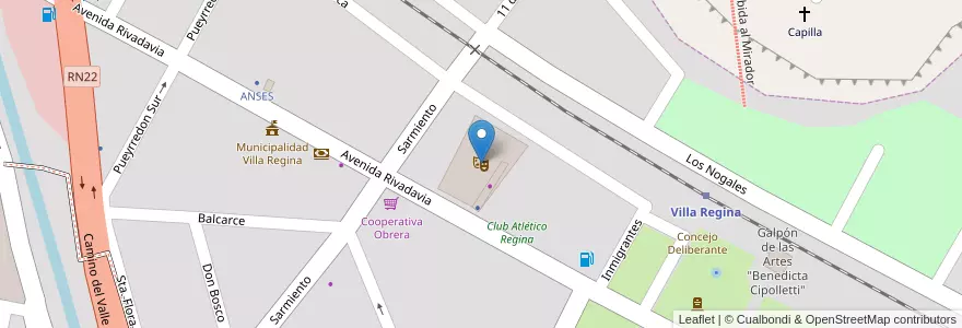 Mapa de ubicacion de Teatro Circulo Italiano en Arjantin, Río Negro, Departamento General Roca, Villa Regina.