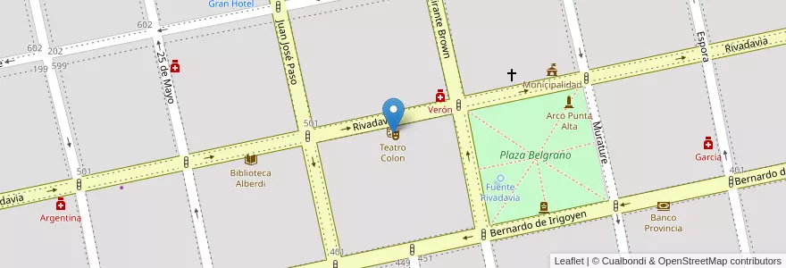 Mapa de ubicacion de Teatro Colon en アルゼンチン, ブエノスアイレス州, Partido De Coronel De Marina Leonardo Rosales, Punta Alta.