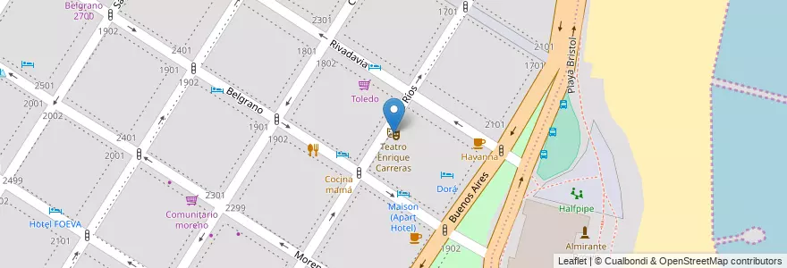 Mapa de ubicacion de Teatro Enrique Carreras en アルゼンチン, ブエノスアイレス州, Partido De General Pueyrredón, Mar Del Plata.