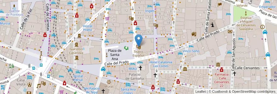 Mapa de ubicacion de Teatro Español en 스페인, Comunidad De Madrid, Comunidad De Madrid, Área Metropolitana De Madrid Y Corredor Del Henares, 마드리드.