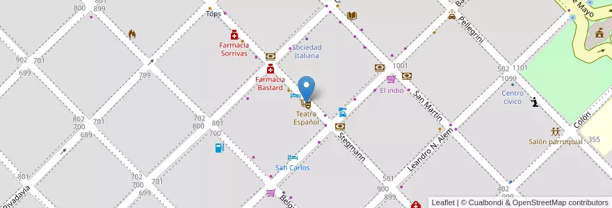 Mapa de ubicacion de Teatro Español en アルゼンチン, ブエノスアイレス州, Partido De Coronel Pringles, Coronel Pringles.