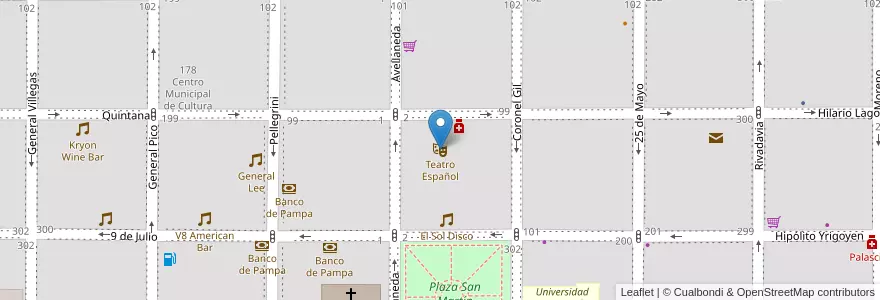 Mapa de ubicacion de Teatro Español en آرژانتین, La Pampa, Municipio De Santa Rosa, Departamento Capital, Santa Rosa.