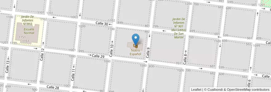 Mapa de ubicacion de Teatro Español en アルゼンチン, ブエノスアイレス州, Partido De Veinticinco De Mayo, Veinticinco De Mayo.