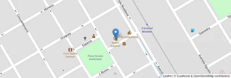 Mapa de ubicacion de Teatro Español en Argentine, Córdoba, Departamento Río Cuarto, Pedanía Tres De Febrero, Municipio De Coronel Moldes, Coronel Moldes.