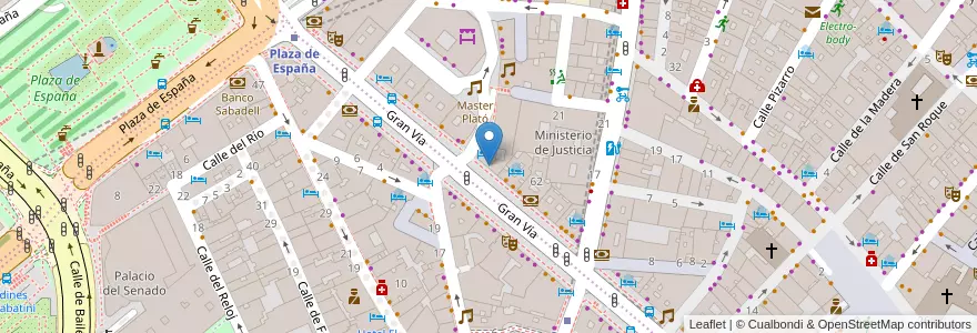 Mapa de ubicacion de Teatro Gran Vía en إسبانيا, منطقة مدريد, منطقة مدريد, Área Metropolitana De Madrid Y Corredor Del Henares, مدريد.