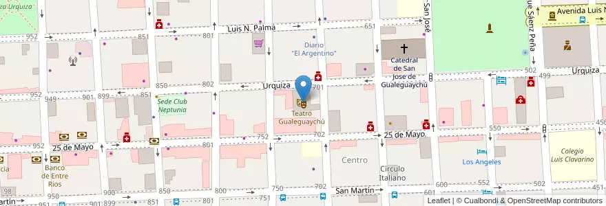 Mapa de ubicacion de Teatro Gualeguaychú en Argentina, Entre Ríos, Departamento Gualeguaychú, Gualeguaychú, Gualeguaychú, Distrito Costa Uruguay Sur.