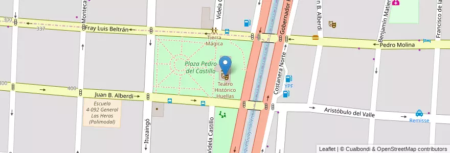 Mapa de ubicacion de Teatro Histórico Huellas en آرژانتین, شیلی, Mendoza, Departamento Capital, Ciudad De Mendoza, Sección 3ª Parque O'Higgins.