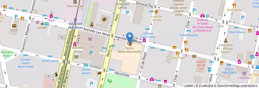 Mapa de ubicacion de Teatro María Mazzarello en Argentina, Chile, Mendoza, Departamento Capital, Ciudad De Mendoza.
