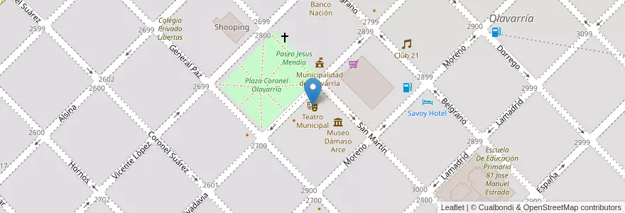 Mapa de ubicacion de Teatro Municipal en الأرجنتين, بوينس آيرس, Partido De Olavarría, Olavarría.