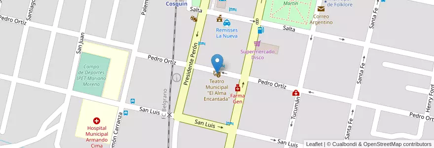 Mapa de ubicacion de Teatro Municipal "El Alma Encantada" en Argentina, Córdoba, Departamento Punilla, Pedanía Rosario, Municipio De Cosquín, Cosquín.