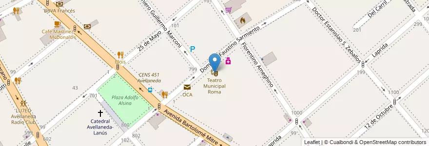 Mapa de ubicacion de Teatro Municipal Roma en Arjantin, Buenos Aires, Partido De Avellaneda, Avellaneda.