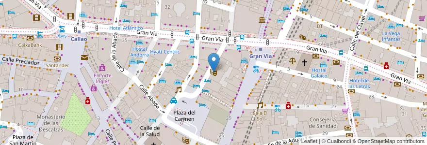 Mapa de ubicacion de Teatro Príncipe Gran Vía en 西班牙, Comunidad De Madrid, Comunidad De Madrid, Área Metropolitana De Madrid Y Corredor Del Henares, Madrid.