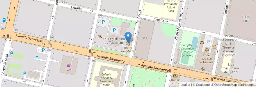 Mapa de ubicacion de Teatro San Martín en 阿根廷, Tucumán, San Miguel De Tucumán, Departamento Capital, San Miguel De Tucumán.