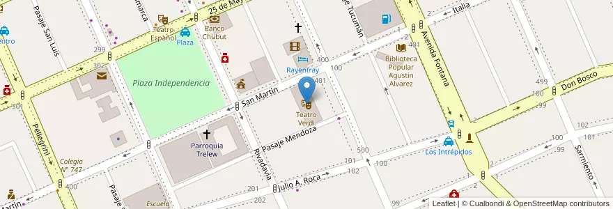 Mapa de ubicacion de Teatro Verdi en Arjantin, Chubut, Trelew, Departamento Rawson.