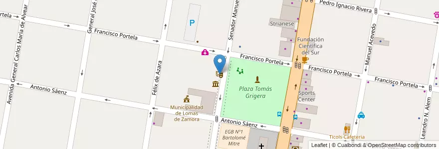 Mapa de ubicacion de Teatro y centro cultural municipal en アルゼンチン, ブエノスアイレス州, Partido De Lomas De Zamora, Lomas De Zamora.