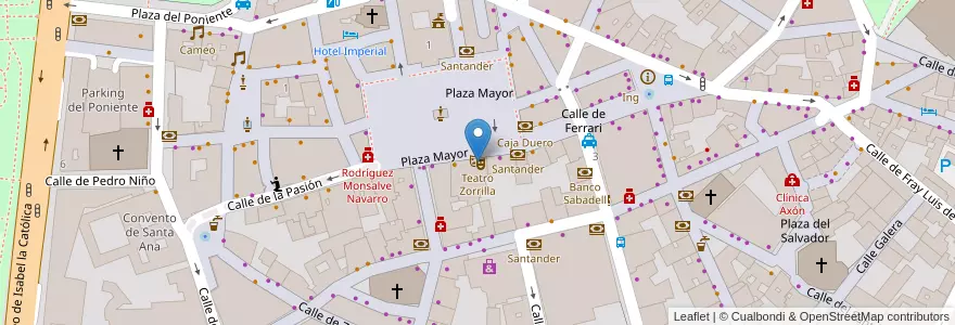 Mapa de ubicacion de Teatro Zorrilla en 스페인, Castilla Y León, Valladolid, Valladolid.