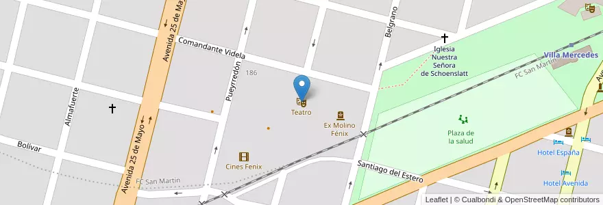 Mapa de ubicacion de Teatro en 阿根廷, San Luis, General Pedernera, Villa Mercedes, Municipio De Villa Mercedes.