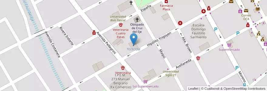 Mapa de ubicacion de TELECOM en Argentine, Córdoba, Departamento Cruz Del Eje, Municipio De Cruz Del Eje, Pedanía Cruz Del Eje, Cruz Del Eje.